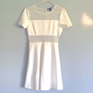 White Mesh Paneled Skater Dress